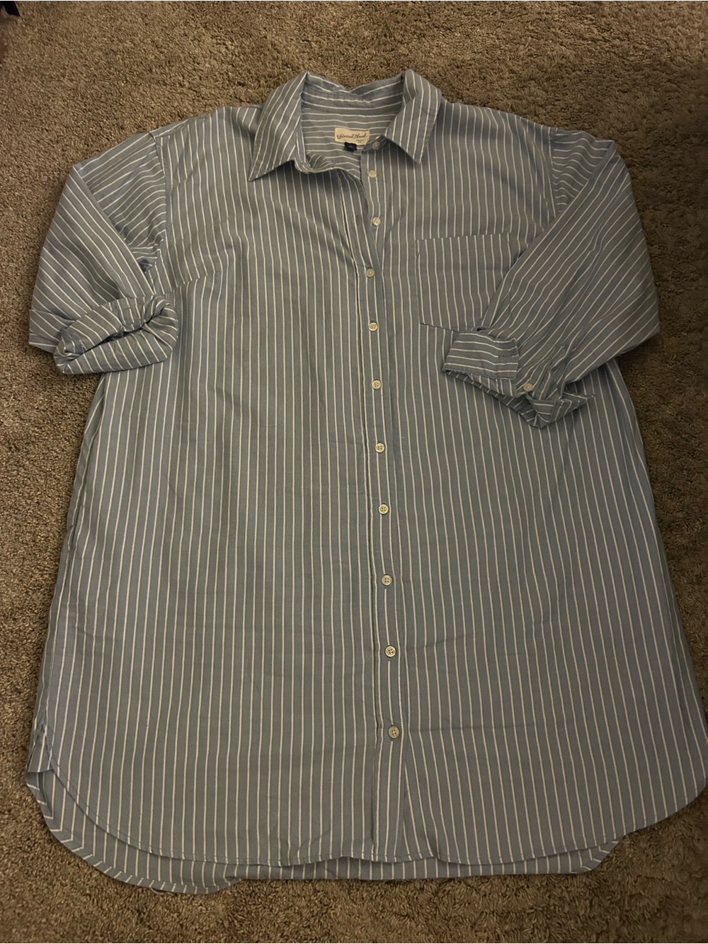 Universal Thread Light Blue & White Striped Casual Button-Down Dress